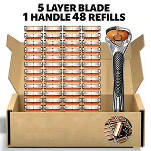 48-Blade Refillable Razor Kit with Non-Slip Handle for Men, Smooth and Safe Shave for All Skin Types, Perfect Grooming Set for Birthdays, Travel, and Daily Use, Shower Ready and Ideal for Summer Vibes