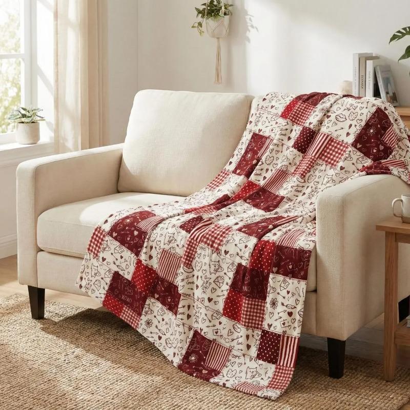 Kantha Patchwork Floral Cotton Throw Blanket Ultra Soft Cozy Warm Vibrant Red Cartoon Design Bedroom Couch Sofa Chair Throw Decor Decorative Throw Perfect Birthday  Christmas  for Boho Lovers Adults Women Men Cottagecore Style gift exquisite