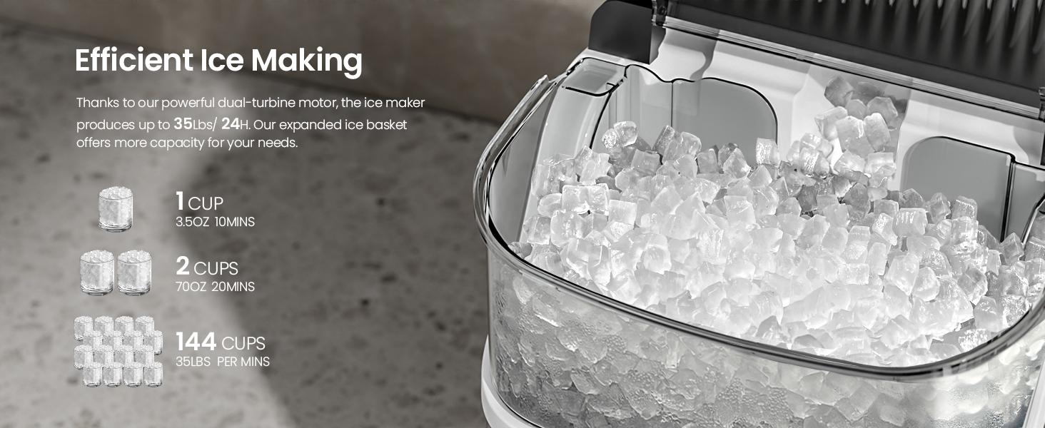 Kismile Countertop Nugget Ice Maker Machine, Portable Unit with Ice Machine Cleaner, 35Lbs/24H Production, 7-Mins Quick Making, Self-Cleaning, 1-Click Operation for Home Kitchen, Office, 35 Pounds/24H,home essentials