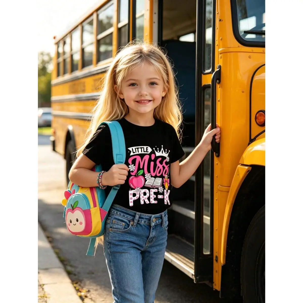 Toddler Girl Little Miss Pre-K Print Short Sleeve T-Shirt, Back To School Casual Tee