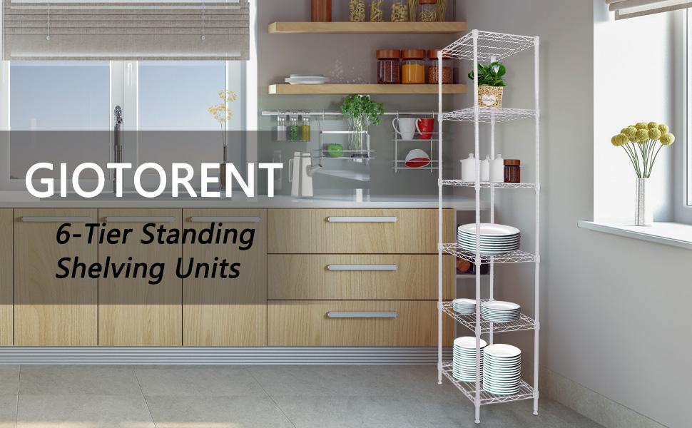 6-Tier Storage Shelves Standing Shelving Metal Units, Adjustable Height Wire Shelf Display Rack for Pantry Laundry Bathroom Kitchen 16.6" x 11.8" x 63", Black