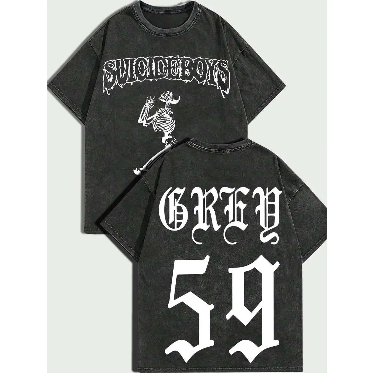 100%, Vintage Style, Religious Style UICIDE BOY, Skull "GREY 59,Y2k Gothic, Distressed Men's T-Shirt, Personalized For All Seasons, Suitable For Casual And Street Style