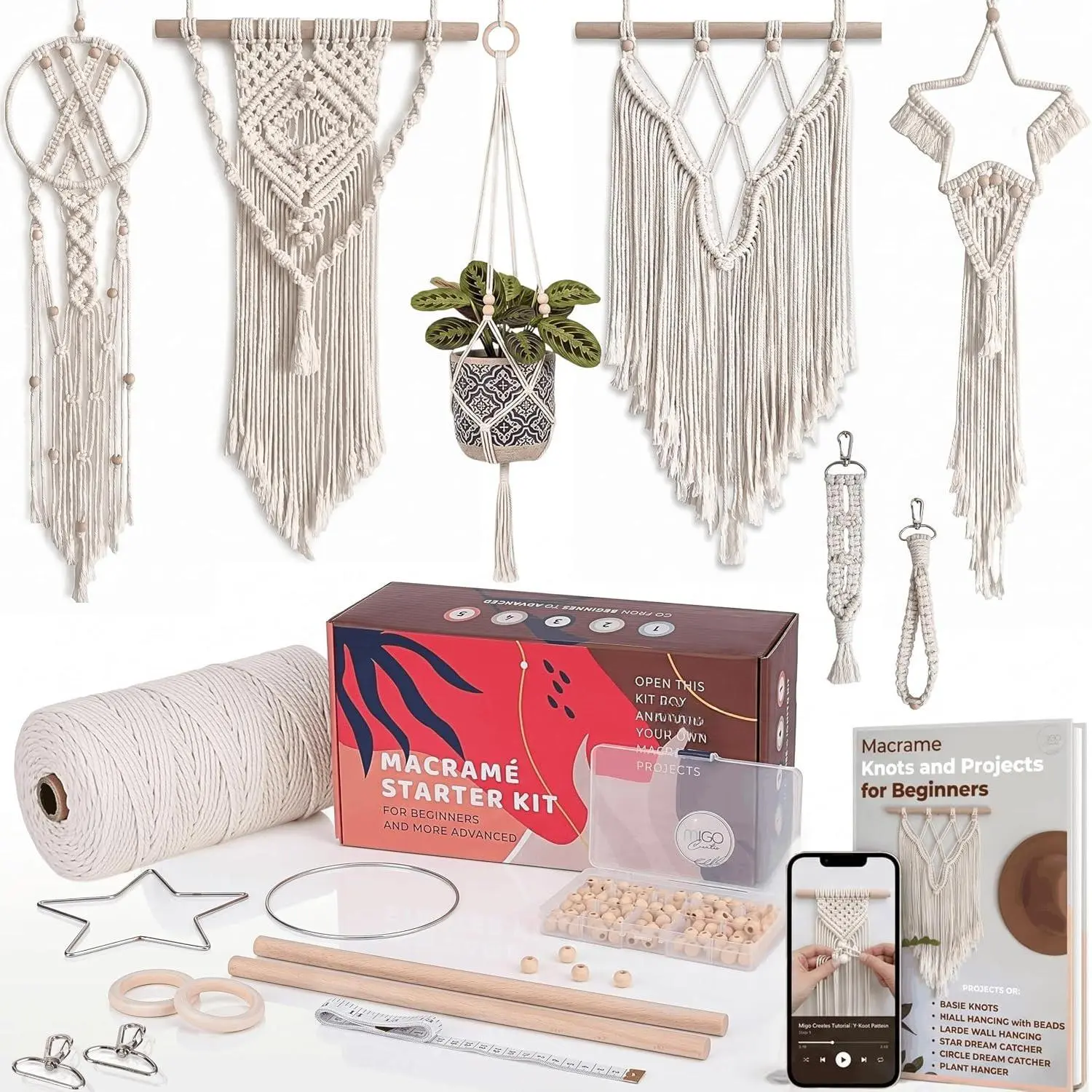 Macrame Kits for Adults Beginners with 112 Macrame Supplies and 7 Projects Book: DIY Macrame Kit Includes 165 Yards Macrame Cord with Craft Supplies & Materials to Start Macrame!