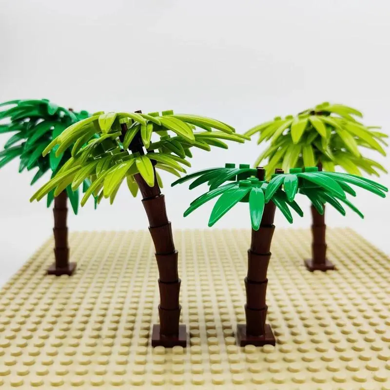 Children's Construction Building Bricks & Parts Set - Tropical Beach Palm & Coconut Trees, Green Garden Decoration Pieces, Anime & Manga Themed, Lego-Compatible, for 12+ Years, Supports Learning & City Simulation
