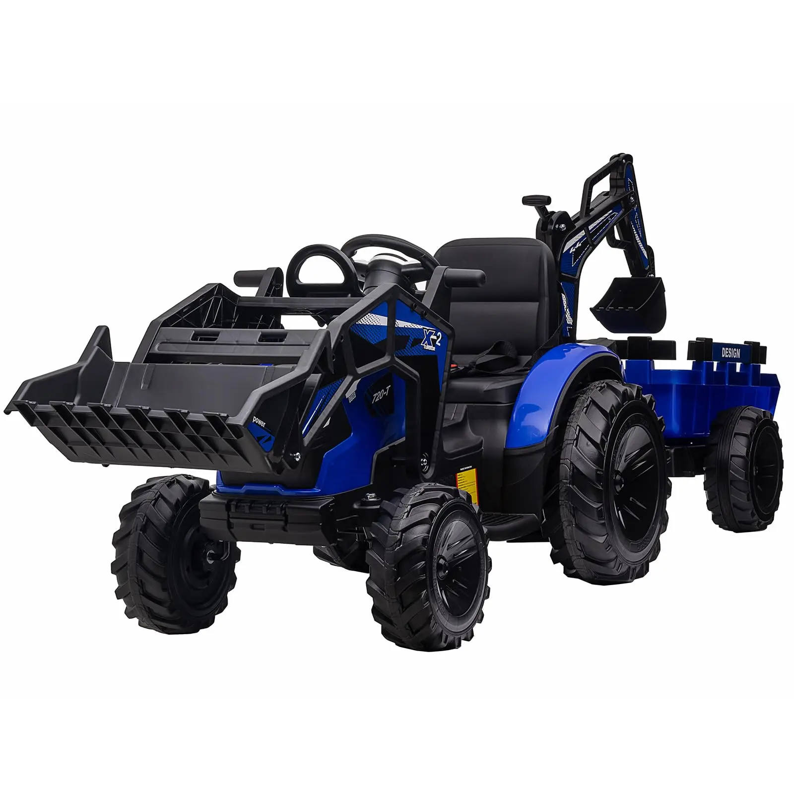 24V 3-in-1 Kids Ride-On Tractor Excavator Bulldozer, Electric Construction Vehicle with Working Digger Arm, Trailer & Parent Remote Control. EVA Tires, LED Lights, Music, USB. Heavy Duty Outdoor Toy for Boys Girls Age 3-8