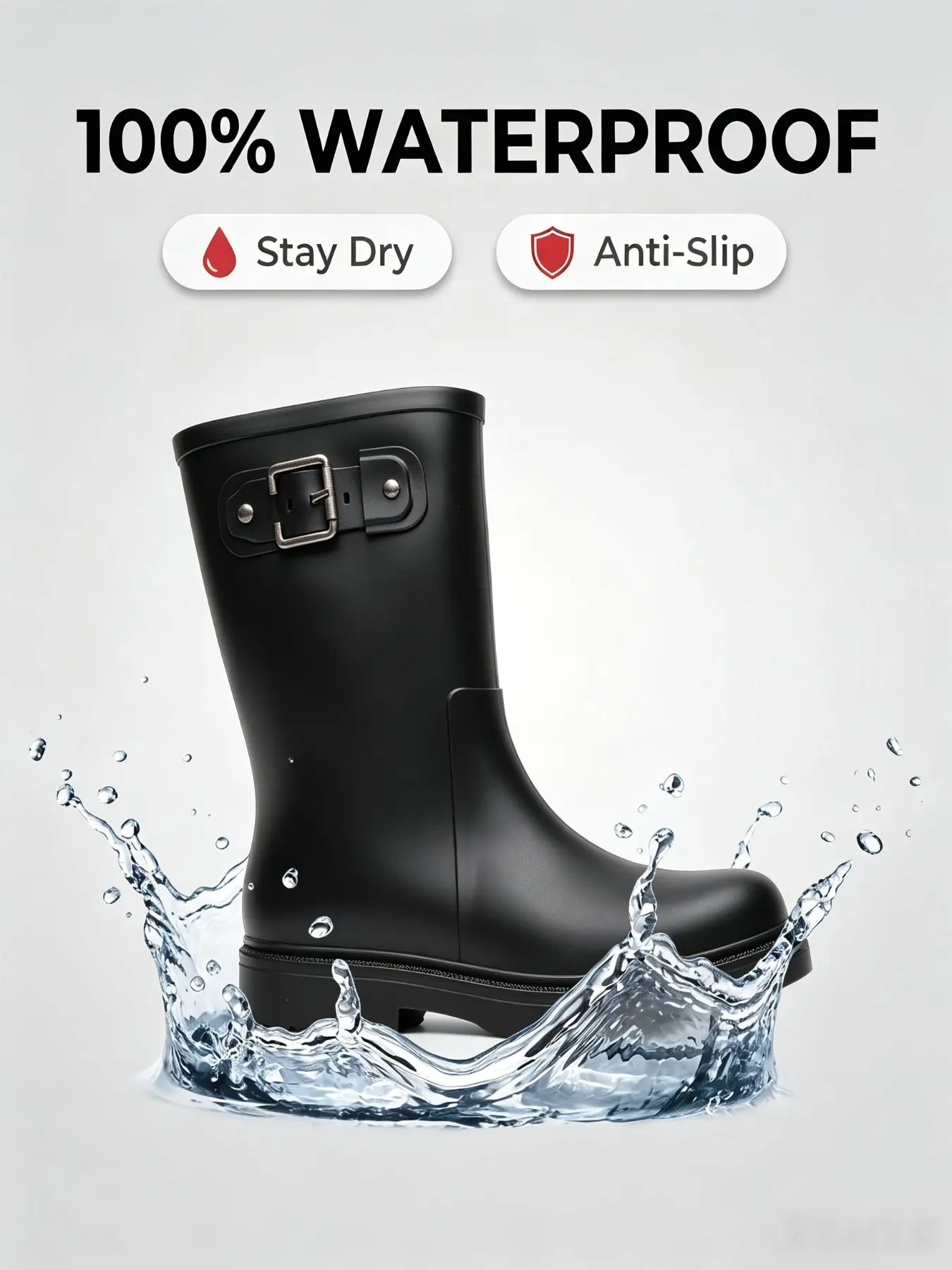 Women's Mid-Calf Fashion Garden Shoes, Waterproof Rain Boots, Round Toe Boots, Non-Slip Sole, Comfortable Insole, Lightweight Design for Light Rain Weather, Waterproof Outdoor Footwear