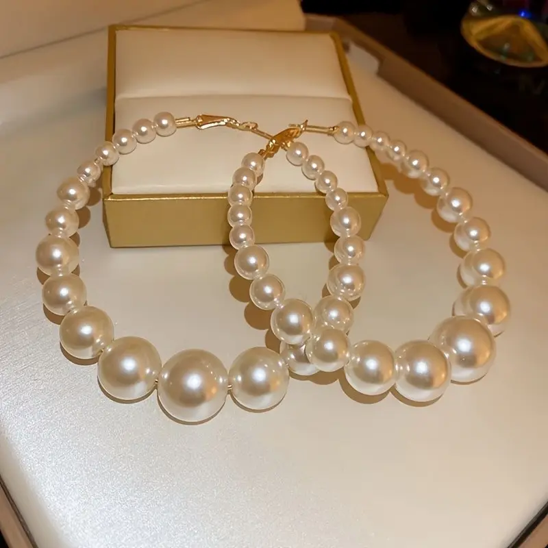 2pcs Elegant Faux Pearl Earrings, Ear Posts, Stainless Steel, Wedding, Daily Wear, Party, Luxurious Appearance, Christmas Gift