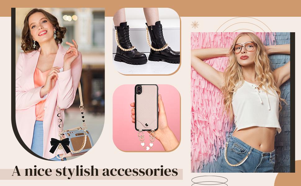 5 Pcs Bag Extender Chain Gold Pearl Purse Chain Ribbon Bow Keychain Extender Bag Strap Purse Charms Accessories for Handbag Y2K Aesthetic Bag Accessories Bag Charm Keychain Accessory Gifts for Women keychains for women