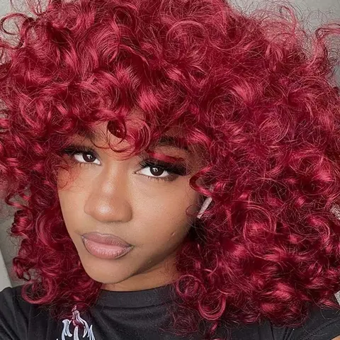 14 Inch Short Curly Wigs for Black Women,Big Curly Wig with Bangs,Afro Kinky Curls,Natural Looking Synthetic Wavy Curly Wig for African American Women, Curled Wig, Synthetic Material Wigs