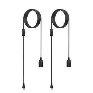2-Pack Hanging Cord,15 ft Plug in Pendant Cord with On/Off Switch E26 E27 Socket (no Bulb Included) Hanging Lantern Cord, Black…