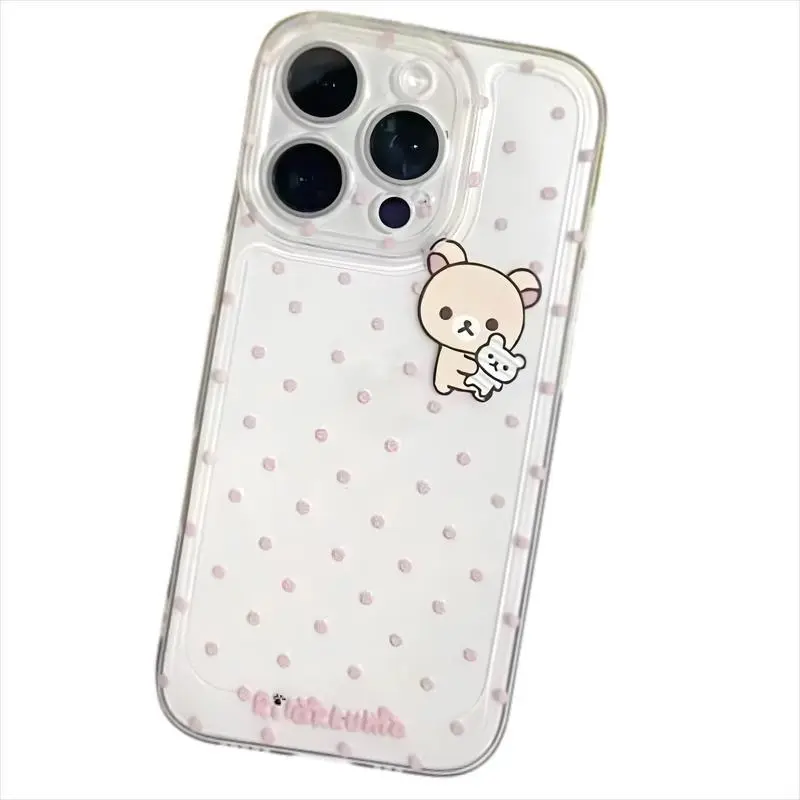 Lovely R-Rilakkuma Clear Phone Cases For iPhone 17 Promax Pro Air 16 Plus 15 14 13 12 11 Samsung S21 S22 S23 S24 S25 Protection Shockproof Liquid Silicone Cover Funda