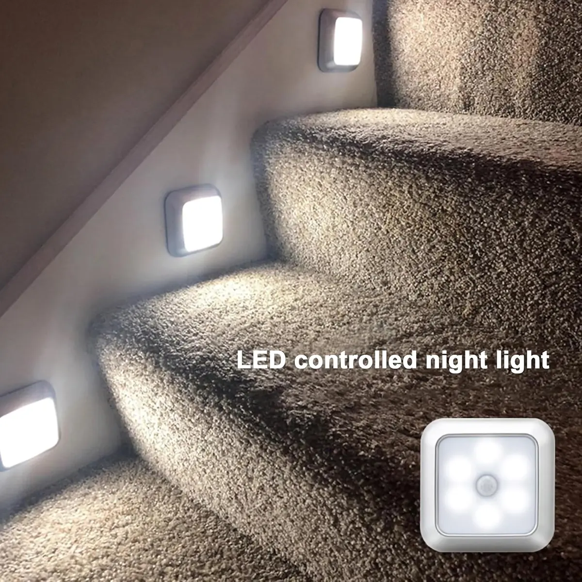 1pc 6-LED Motion Sensor Step Light, Cordless LED Night Light, Battery Operated, Home Lighting, Interior LED Lights, for Indoor Use, Hallway, Stairway, Closet, Kitchen, Under Cabinet Lighting（not include battery）