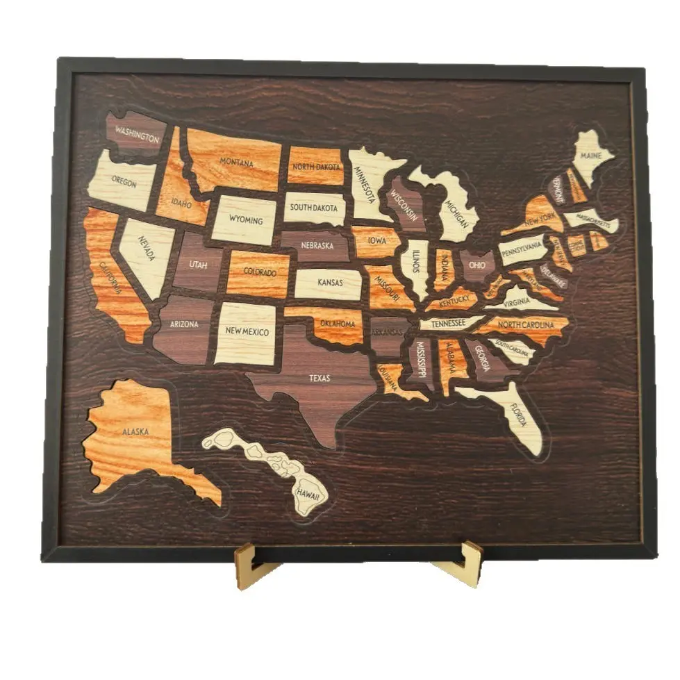 13x11 Inch Wooden Usa Travel Creative Puzzle Gift Box, Couple Family Memorial Travel Record Home Decor Gift, Perfect Souvenir for Loved Ones