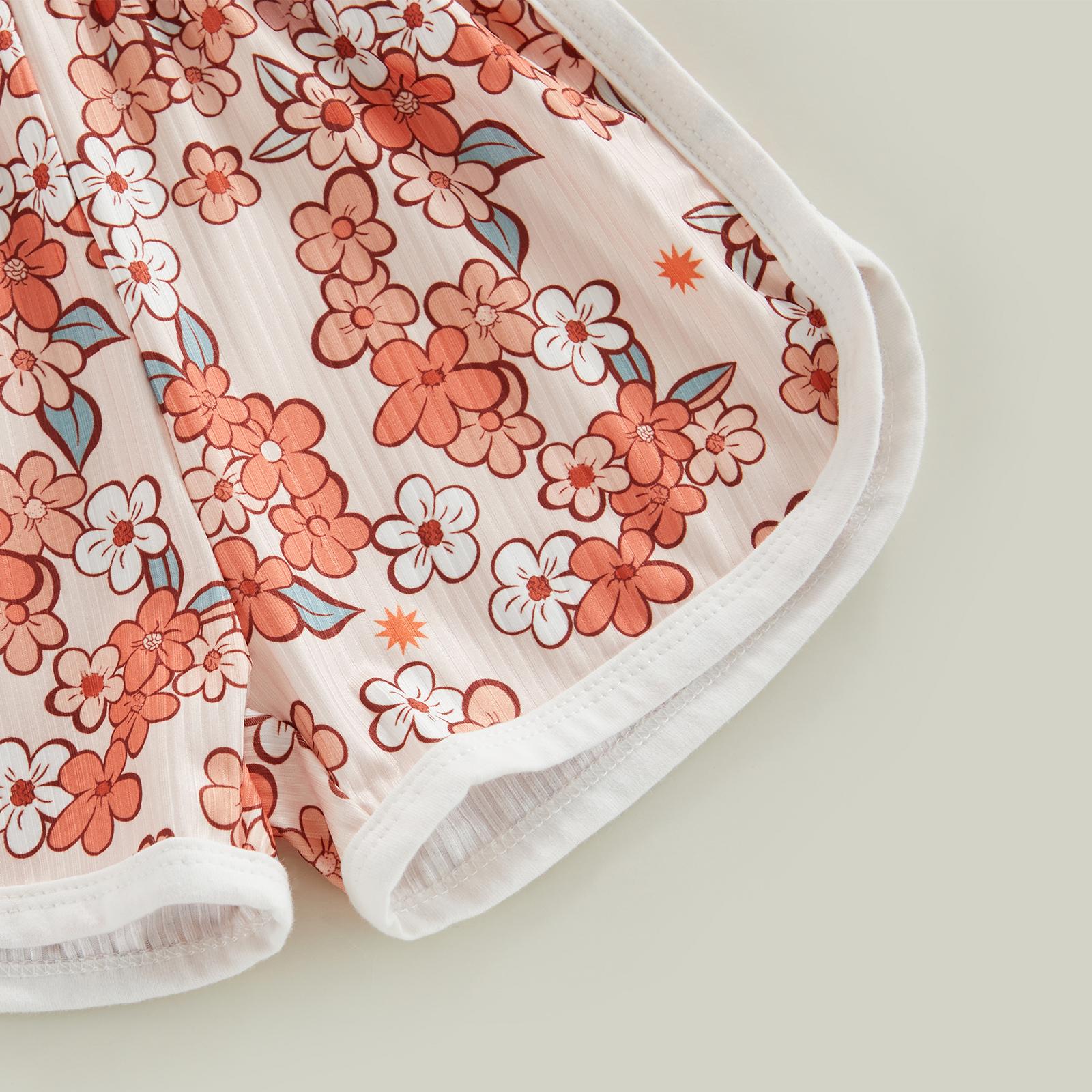 Toddler Baby Girl Summer Jumpsuit Cartoon Flower Print Sleeveless Sling Tie-Up Shorts Romper Little Girls Summer Clothes