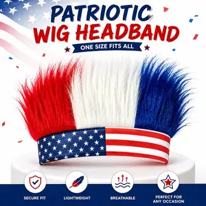 US Flag Star Wig Headband - Patriotic Hairy Fashion Accessory, Comfortable Lightweight for 4th of July Events