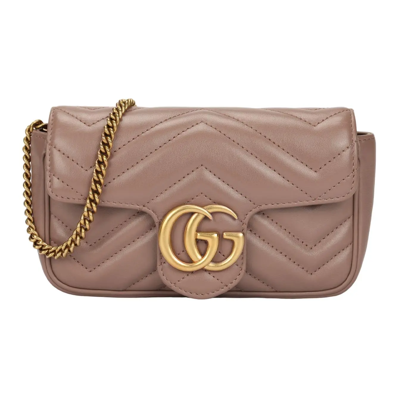 Gucci GG Marmont Distressed Quilted Leather Crossbody Bag for Women, Ultra-Mini, Beige Tea Color