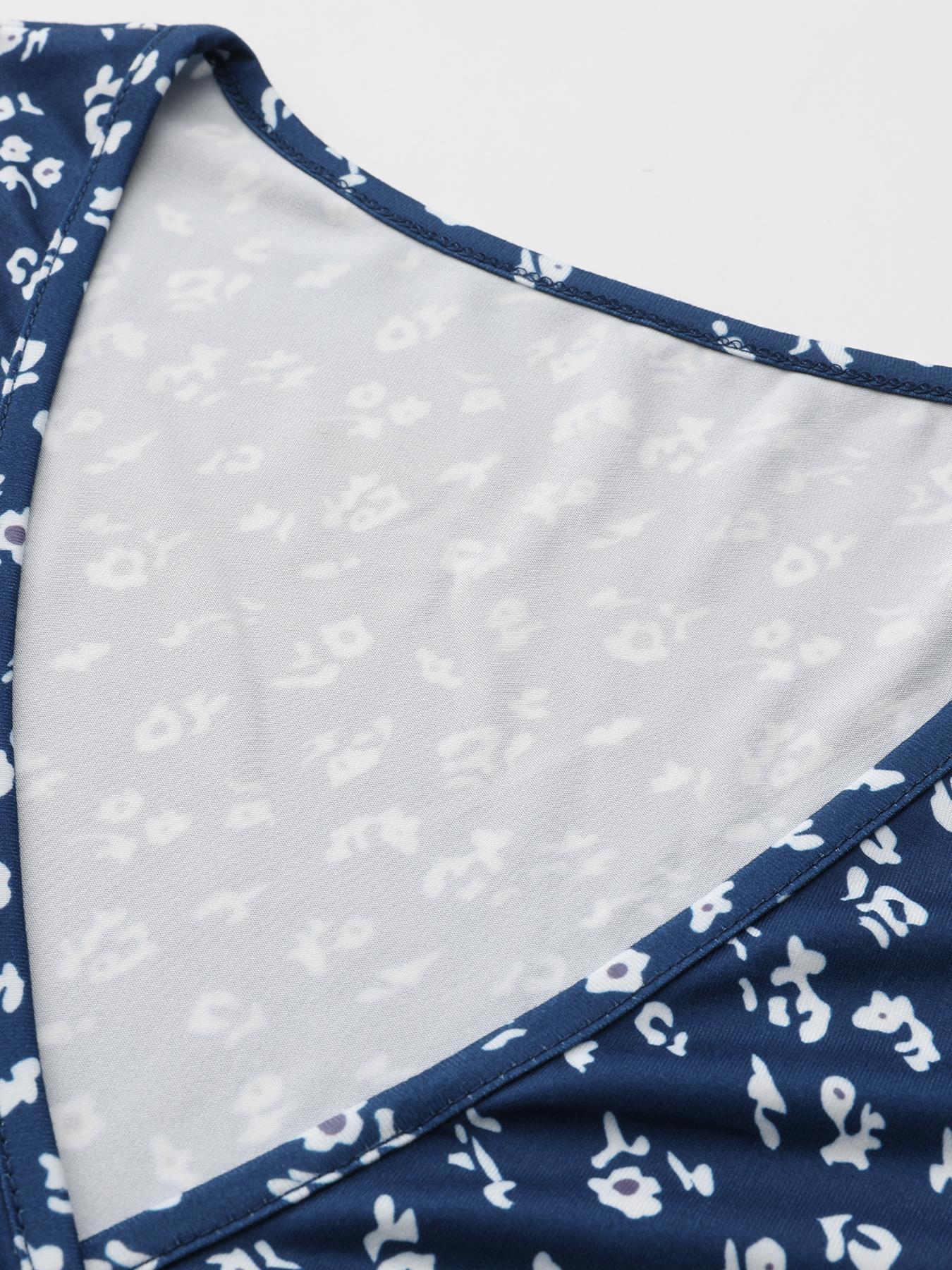 Women's Ditsy Floral Print V Neck Wrap A Line Dress, Boho Fashion Short Sleeve Short Dress Casual Boho Bohemian for Daily Holiday Vacation Wear, Frenchy Style Ladies Dress for Summer