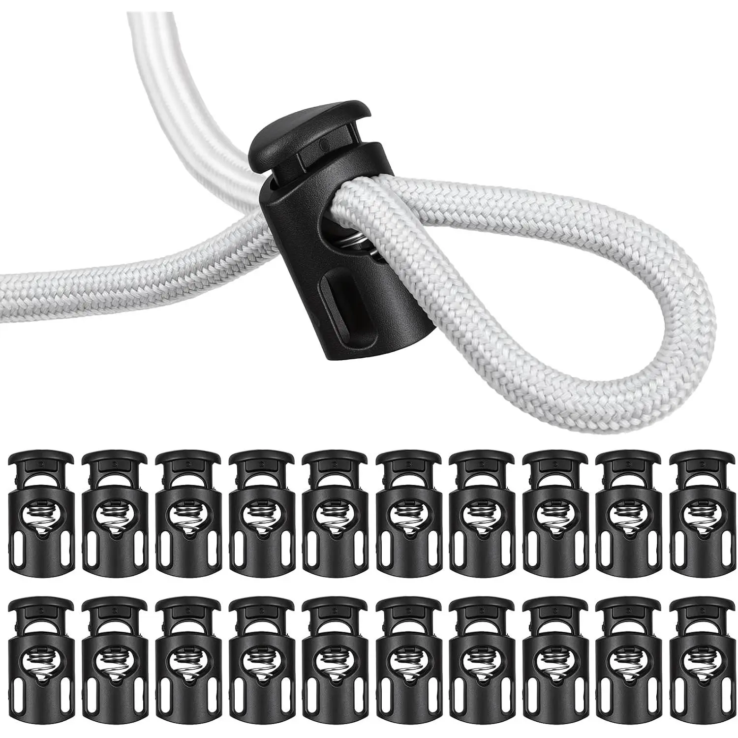 20 count Paracord Cord Locks for Drawstring, Plastic Cord Lock Shoe Lace Tie Locks, Toggle Stopper Spring Clasp for Hoodie Shoelaces String Ends Sneakers Cloth Backpacks Clips