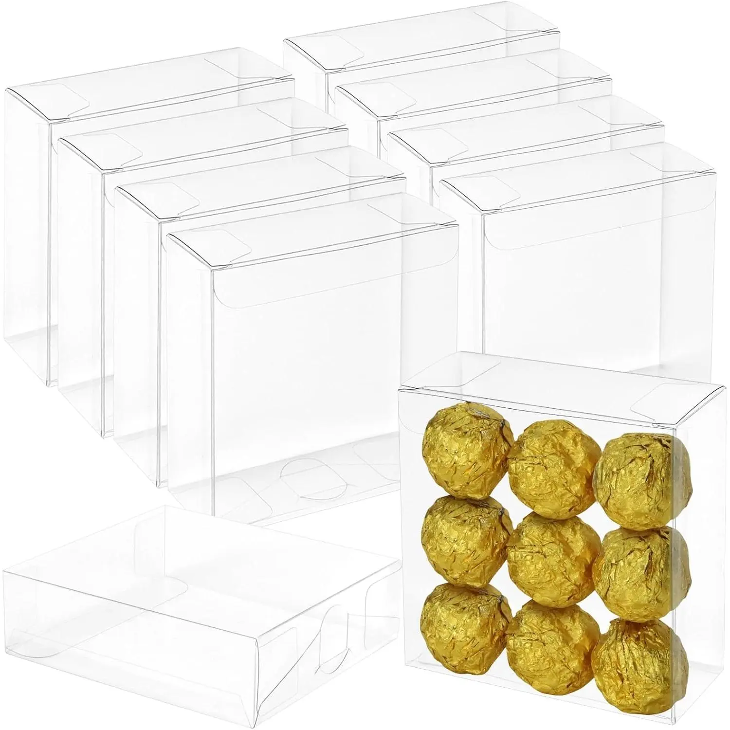 30 Pack Plastic Favour Boxes with Full Window, 4x4x1.2inch Small Clear  Boxes for Packaging Cookies, , Macaron, Candy as Wedding, Christmas Party, Festival