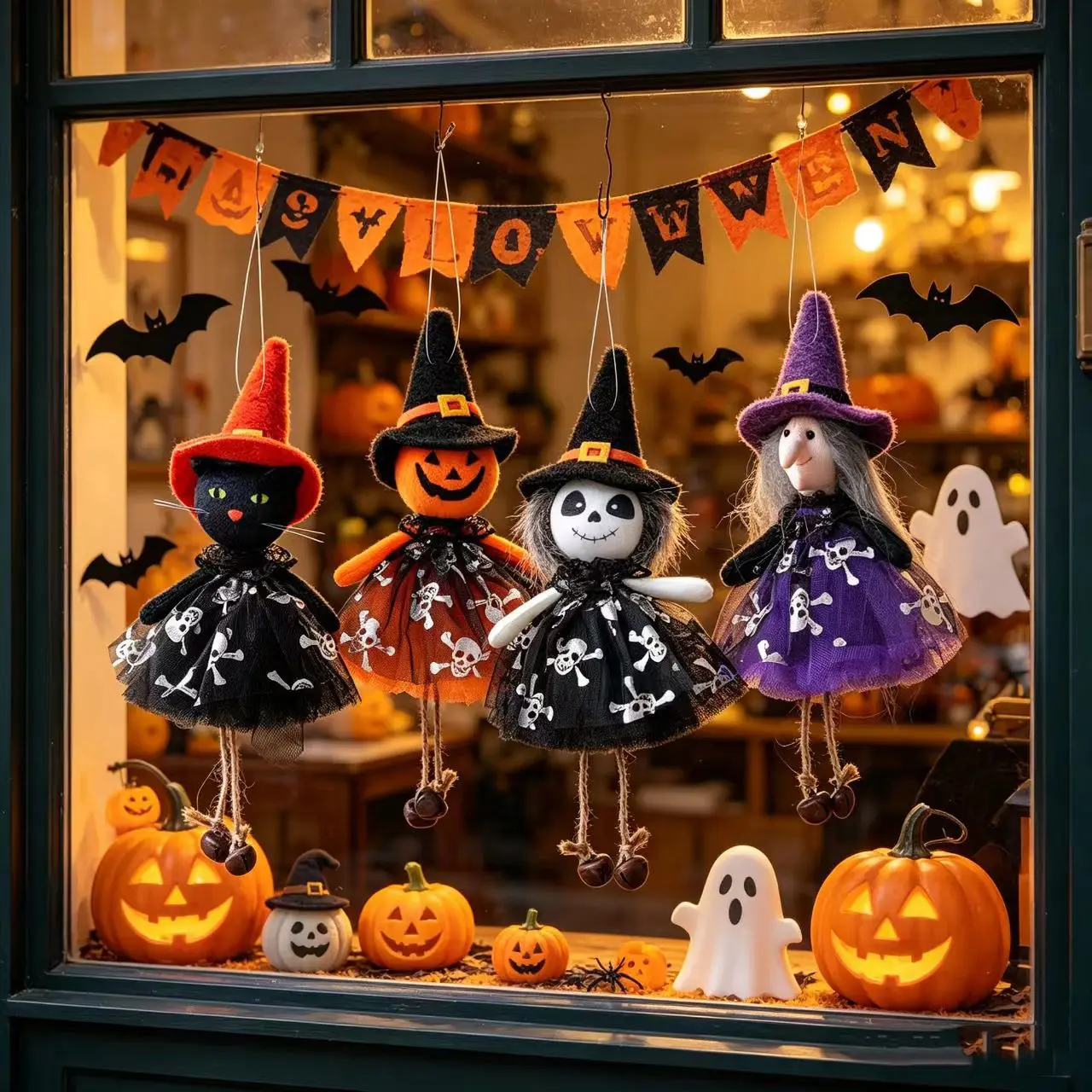 Halloween Cute Pumpkin Witch Dress Hanging Ornament, Retro Bell Design, Easy Installation, Home Decor, Party Atmosphere, Gift Idea