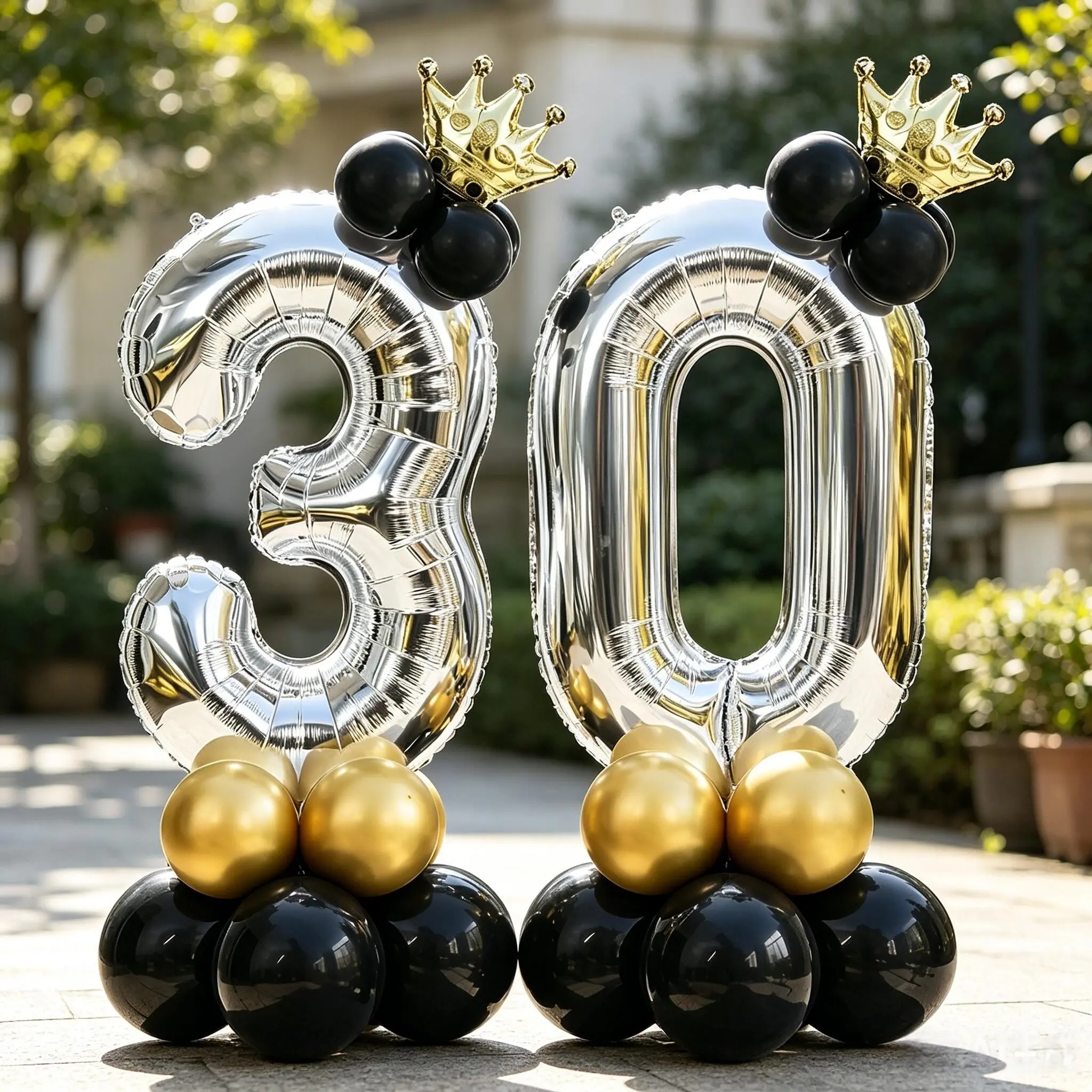 15pcs, 40 inch silver digital gold small crown, 4 metal chrome gold black balloons, balloon glue dots suitable for anniversary celebration, party decoration, festival styling, wedding shooting props, house decoration, Party Balloons Decorations