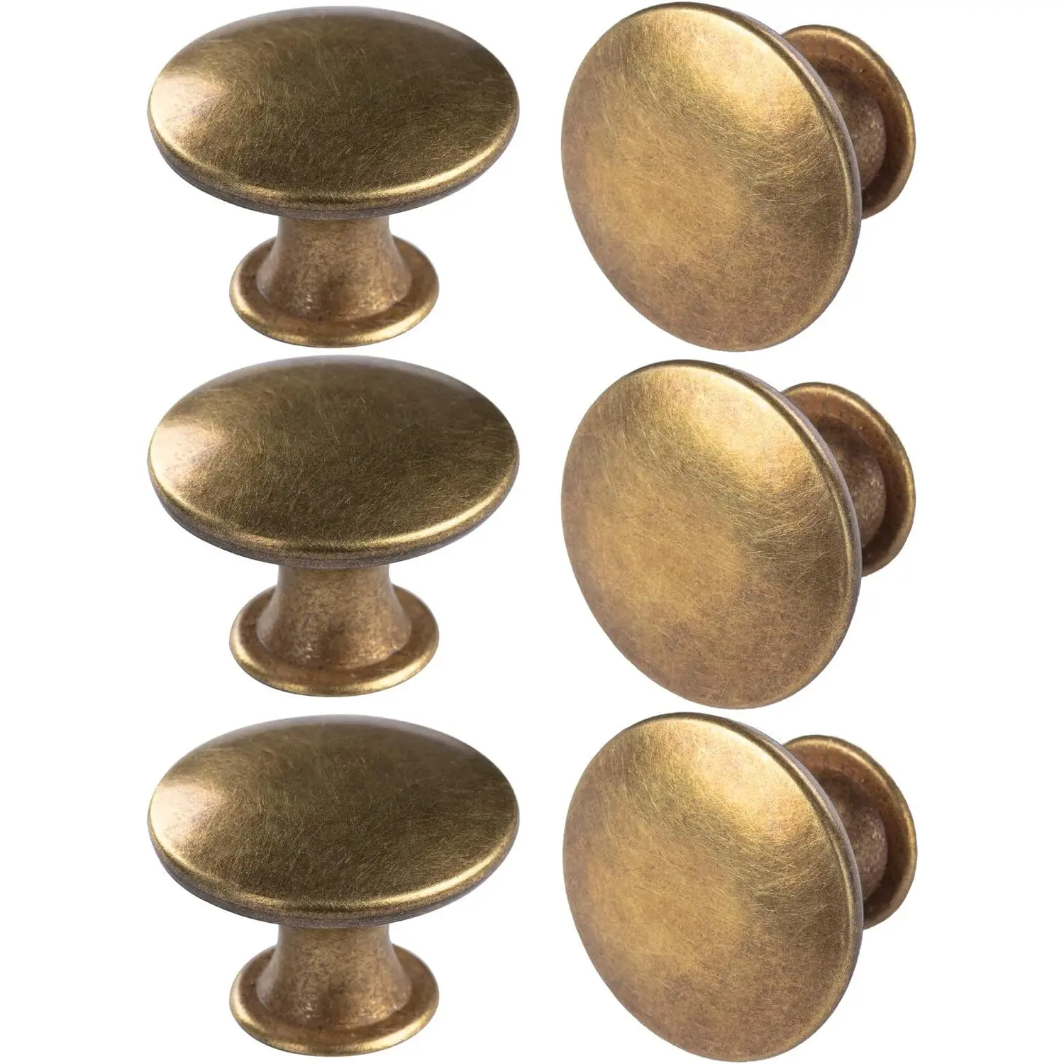 6 Pack Brass Round Antique Brass Kitchen Cabinet Knobs Cupboard Door Knobs Drawer Handle Pulls Dresser Knobs with 7 count Screws for Bathroom Drawer Door Hardware