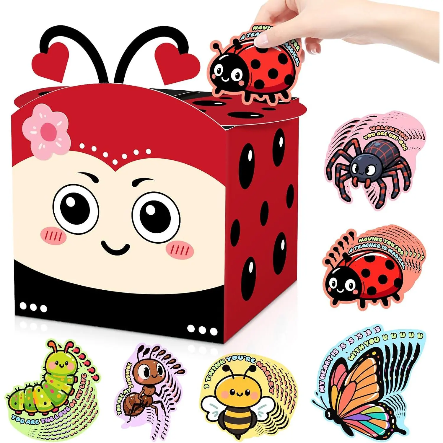 Valentines DIY Mailbox for  with 36 Greeting Cards Valentine's Day Ladybug Card Box for  Classroom School  Exchange Valentines Party Favors(30 Valentine Card, 6 Teacher Card)