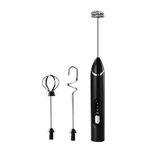 Electric Milk Frother Handheld, 3-Speed Coffee Frother with 3 Whisk Heads, USB Rechargeable Foam Maker, Egg Beater & Drink Mixer for Latte, Cappuccino, Matcha