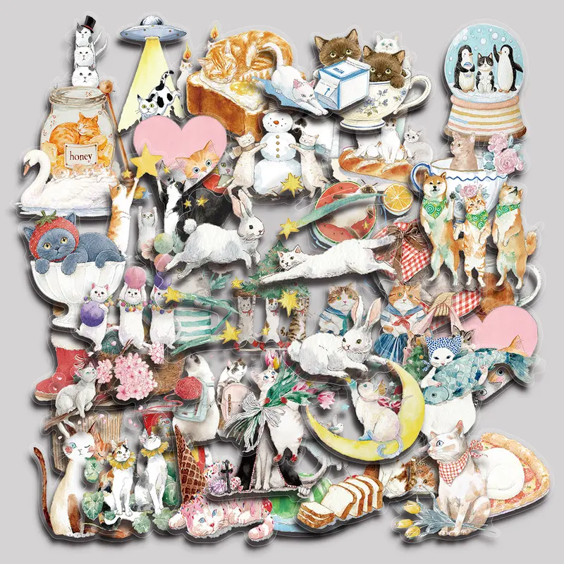 50PCS Little Meow Aesthetic Vinyl Stickers Pack for Laptop Water Bottle Phone Case Skateboard Journal Scrapbook DIY Decoration