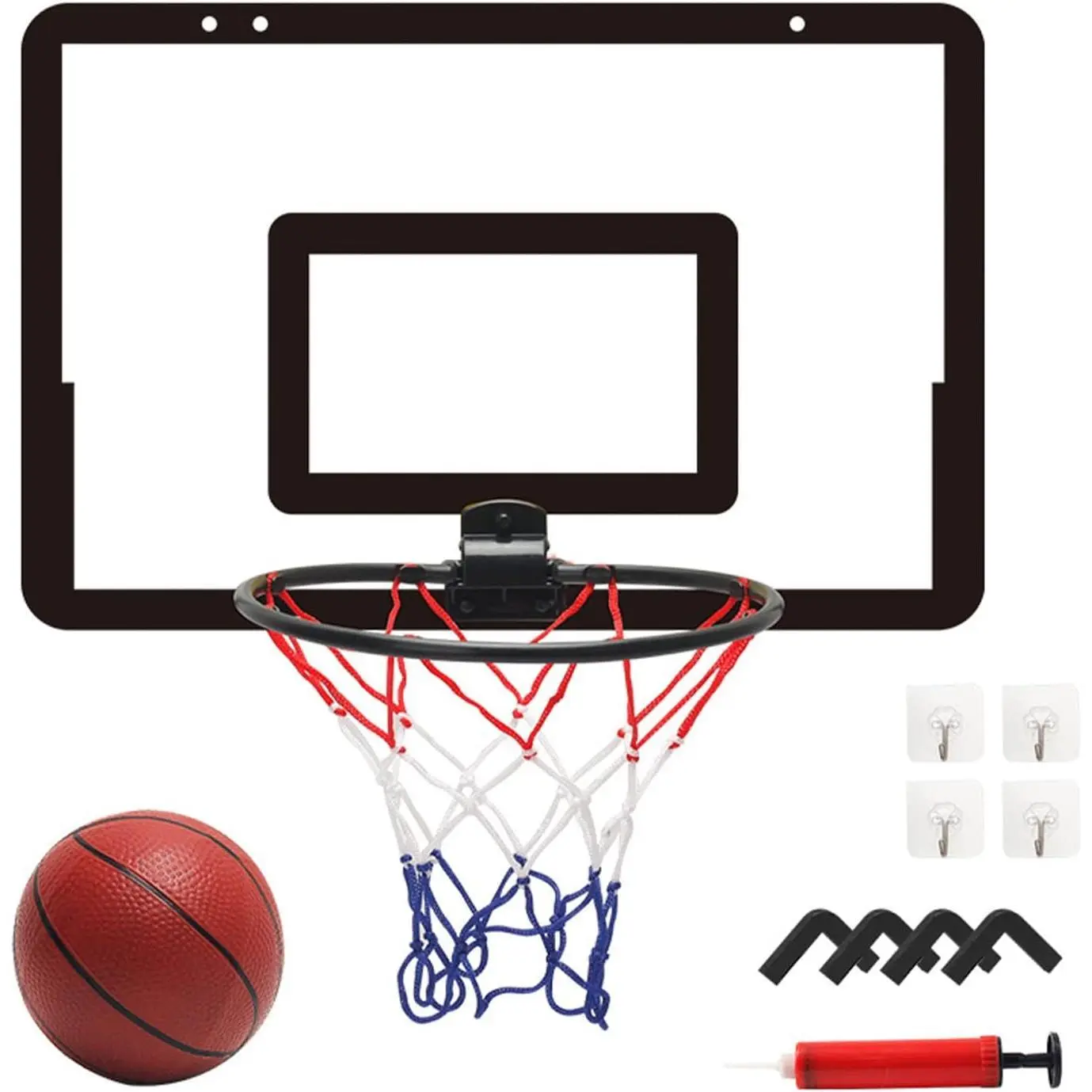 15.8" x 10.2" Large Over The Door Indoor Basketball Hoop, Sturdy Backboard Mini Basketball Hoop Toy, Gift for Men Teens Boys Girls, Black