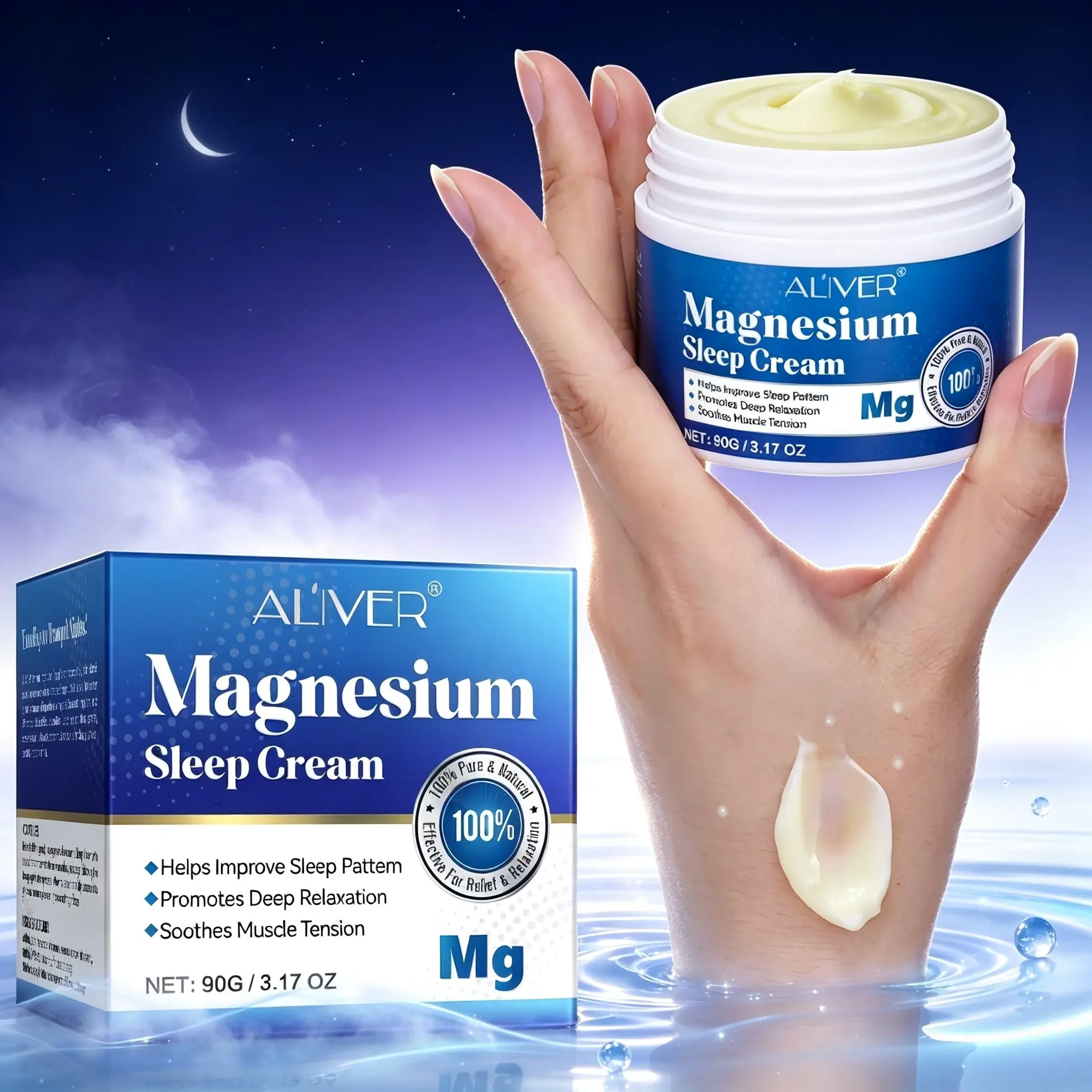 Aliver Magnesium Balm 90g, Sleep Cream with Vitamin E, Almond Peach Oil, Improves Sleep Pattern, Deep Relaxation, Muscle Relief
