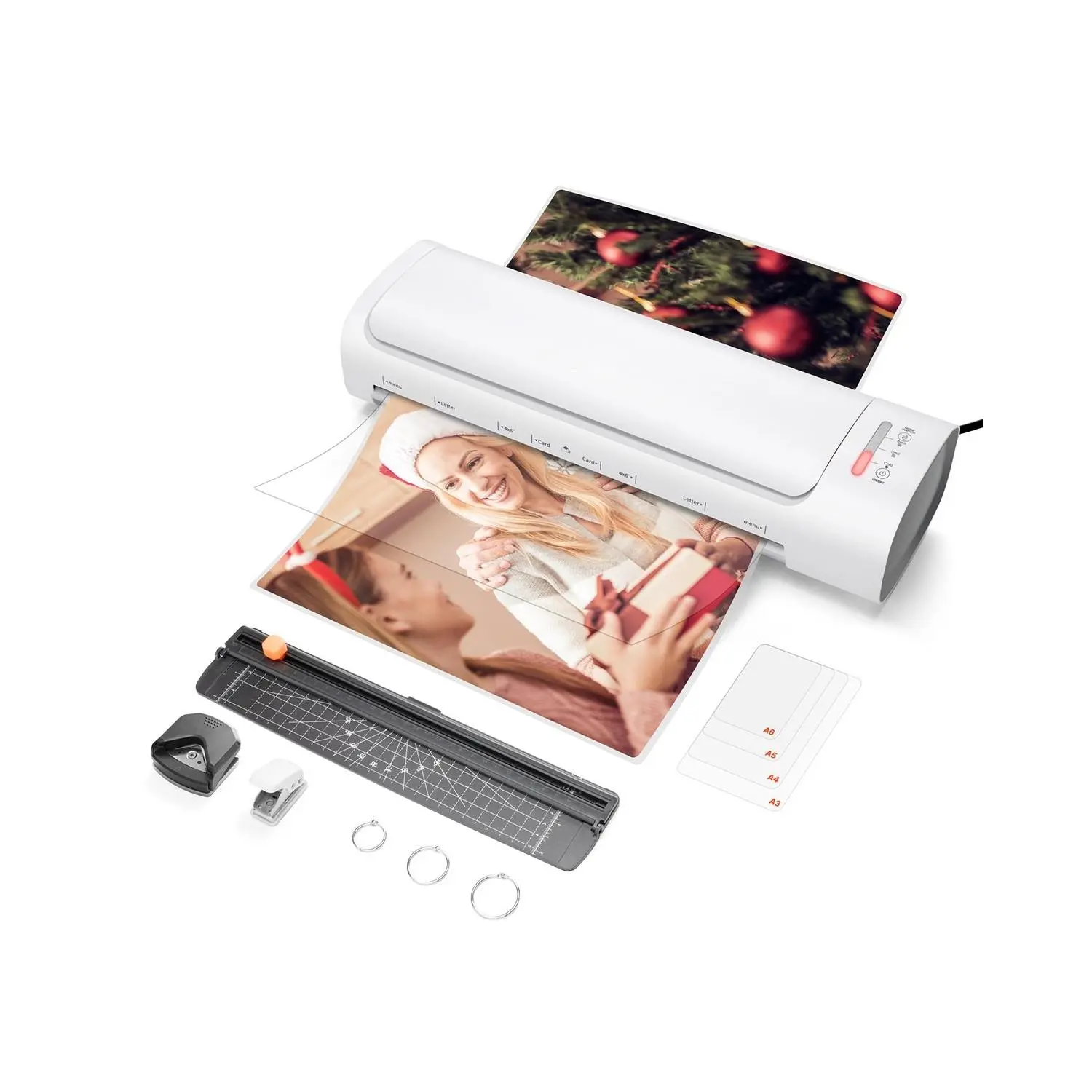 A3 Thermal Laminator Machine - Cold & Hot Modes, 1-Min Quick Warm-Up, 3-5 Mil Thickness, Durable White & Gray Finish, Ideal for Home Office School, Compatible with Paper Cutter, Hole Punch for DIY Projects, Restaurant