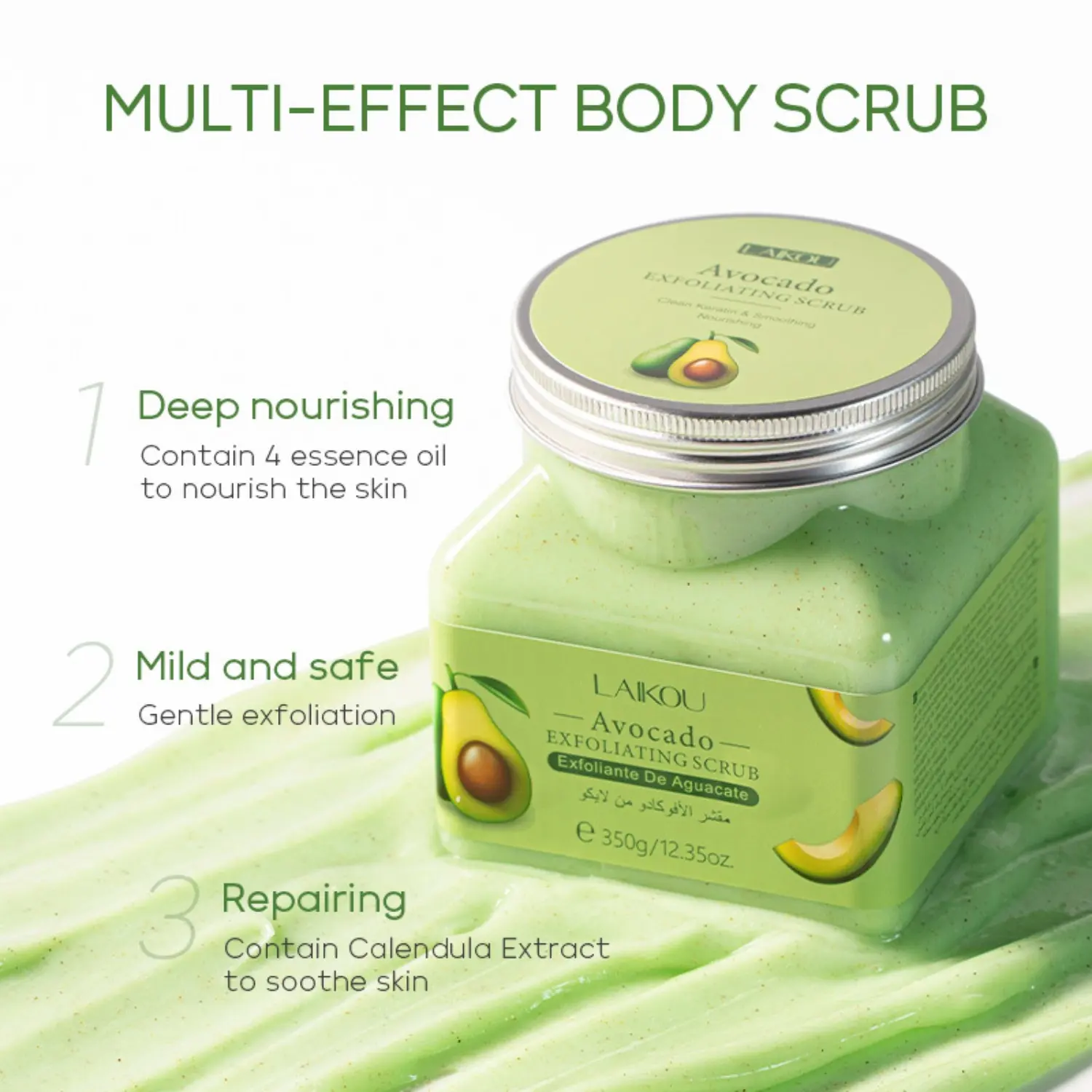 Avocado Exfoliating Body Scrub 350g, Smooths Skin, Removes Dead Cells, Moisturizes & Nourishes, Ideal for Daily Use, Gentle Formula