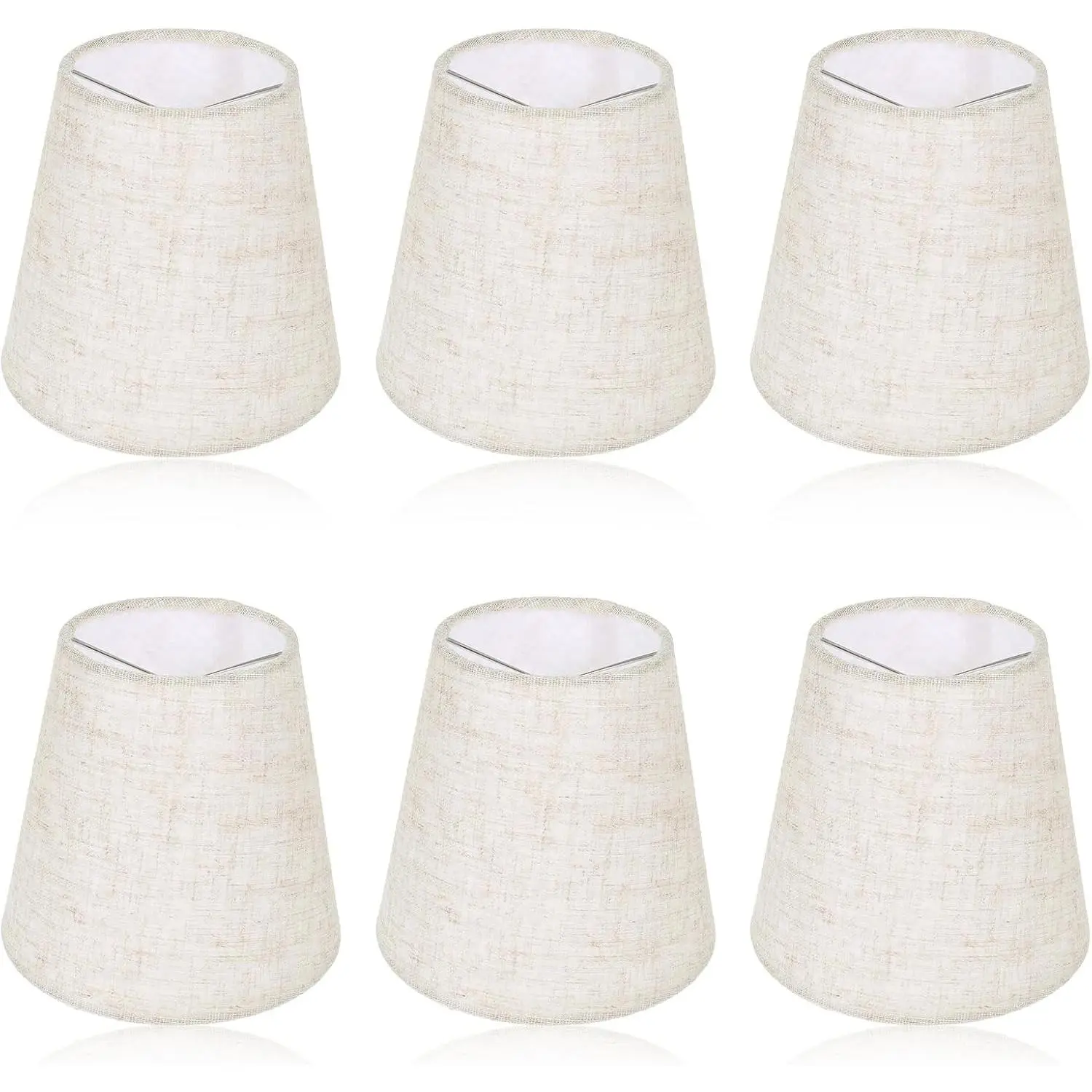 Set of 6 Compact Shape Linen Fabric Chandelier Lamp Shades, 5 Inch Small Clip-On Replacement for Table Lamp, 5.5''x3.5''x5.1'' Mini Barrel for Candelabra Bulbs