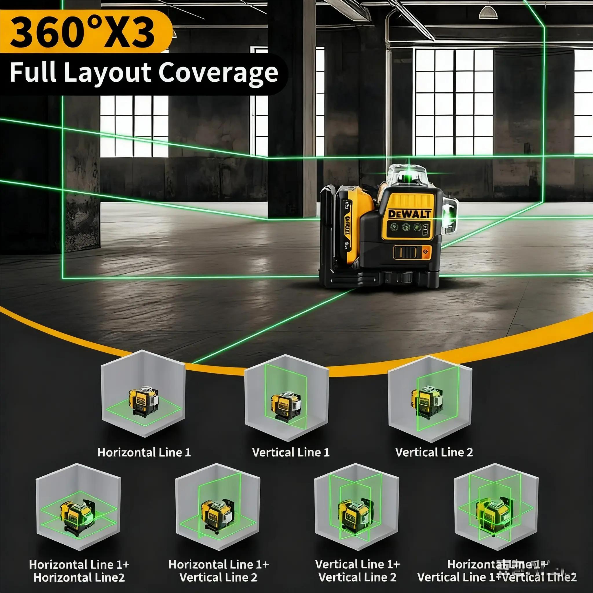 DEWALT DW089LG 12V Cordless Green Laser Level 12 Lines 360° for DIY & Professional Use