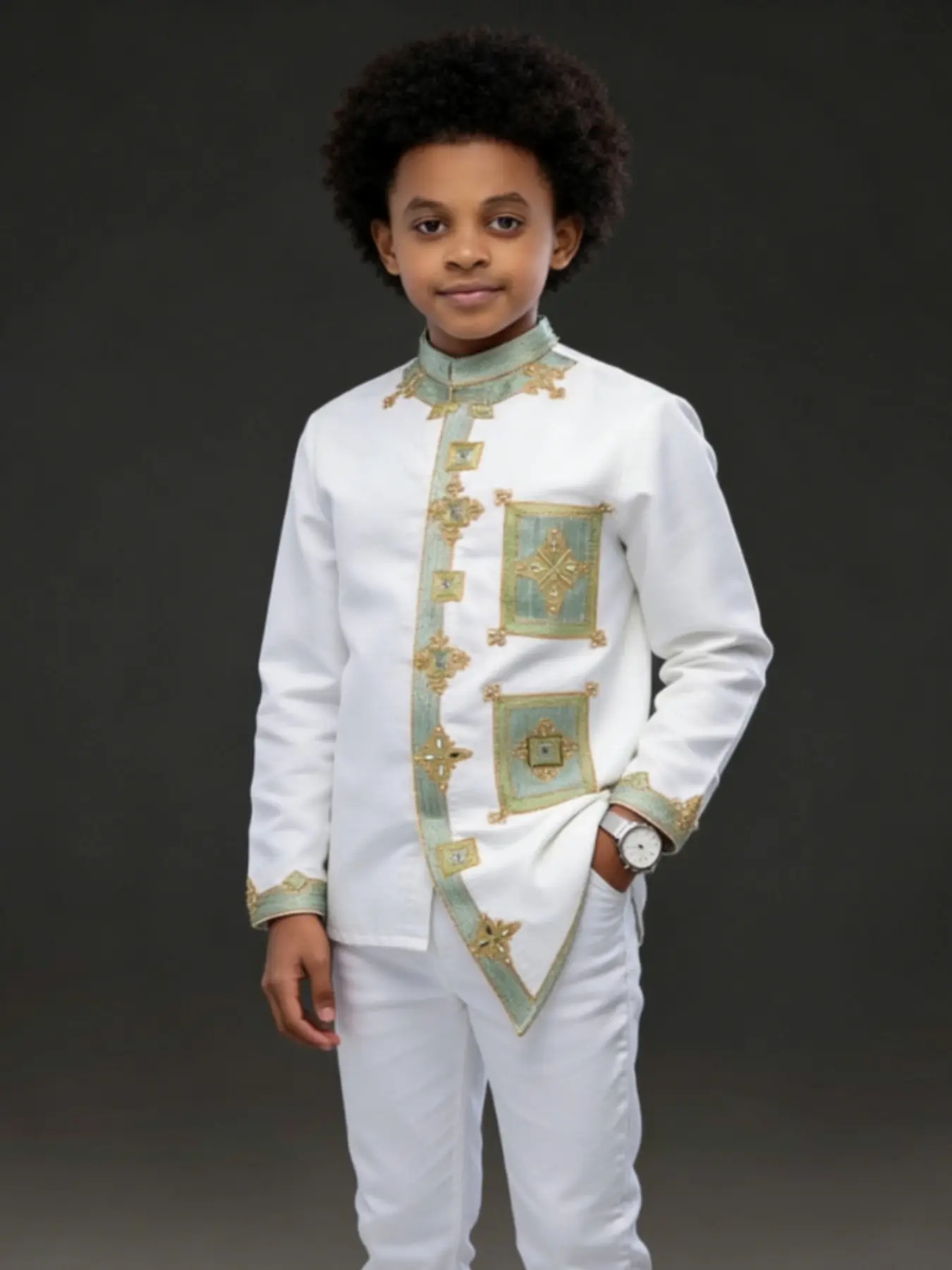 Ethiopian Boy Traditional Hand-Embroidered Outfit, Generational Heritage, Every Stitch Tells a Story, Authentic Cultural Wear