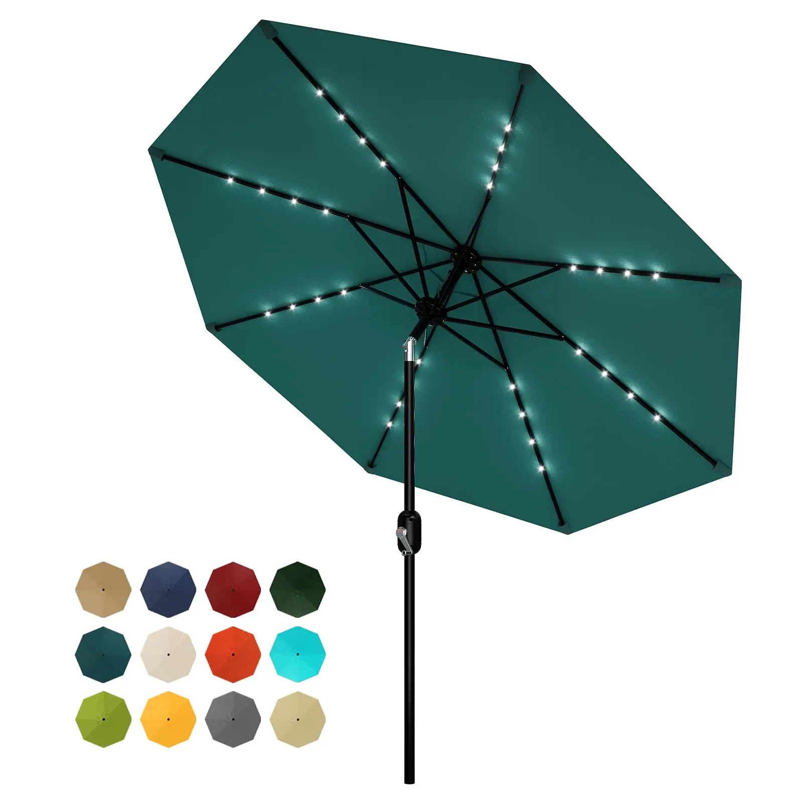 Garvee Solar LED Patio Umbrella 10FT – Waterproof, UV & Fade Resistant Market Outdoor Parasol – 8 Sturdy Ribs, Tilt Crank, Heavy Duty Frame – Ideal for Backyard, Pool, Deck, Garden – Outdoor Use