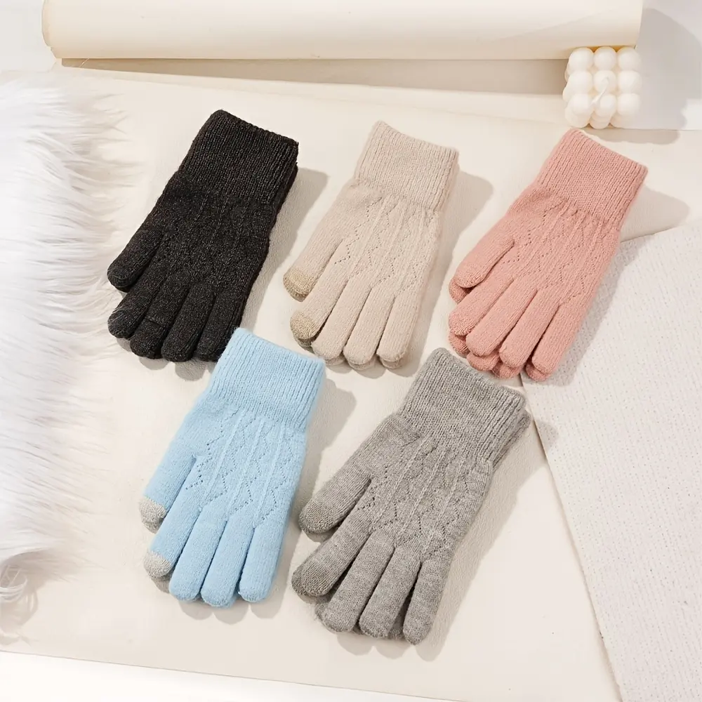 One men's and women's autumn and winter air case is still high-value gloves, thickened day finger gloves, high-quality hair gloves, warm screen, comfortable and still, thickened snow-proof and cold-proof gloves