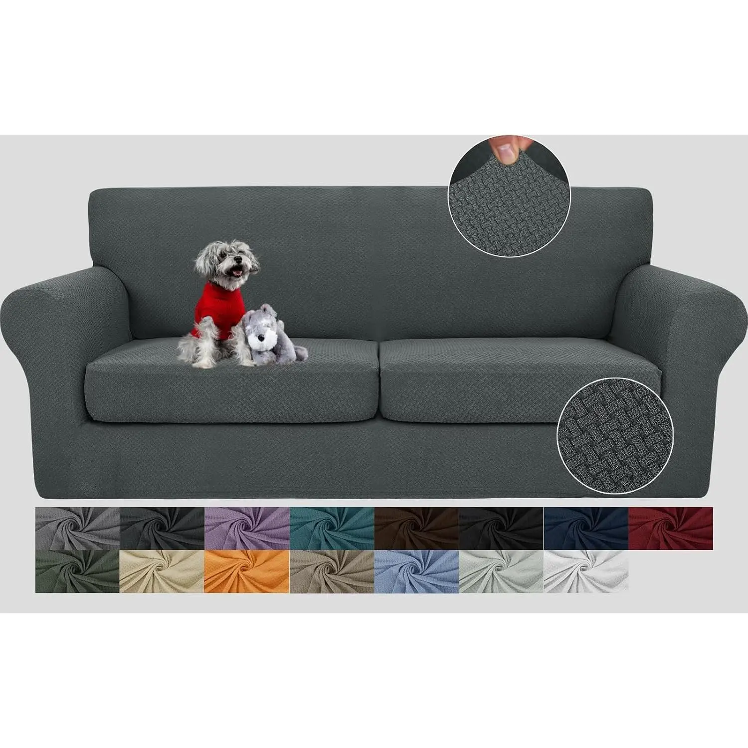 3 Pieces Couch Covers for 2 Cushion Couch, Stretch Sofa Cover with 2 Extra Large Seat Cushion Covers, Thick Fitted Loveseat Sofa Slipcovers for Living Room (XL Loveseat, Dark Gray)