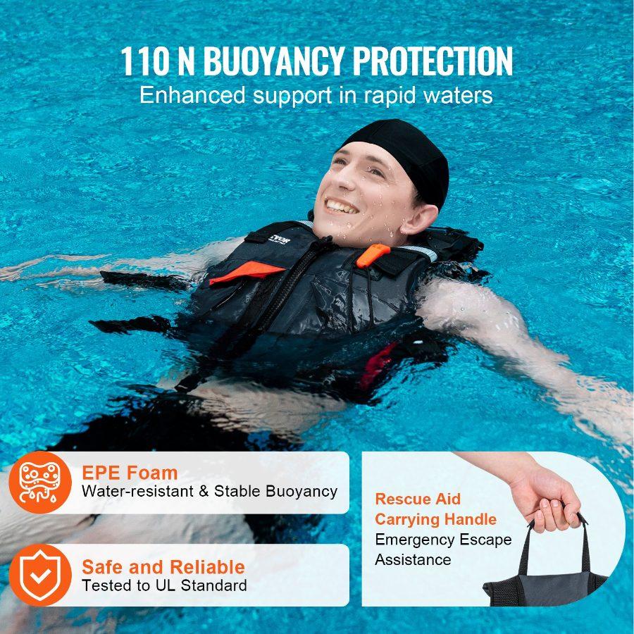 VEVOR Life Vest for Watersports (PFD), Life Jacket with Waterproof Nylon 110N Buoyancy, Life Vest/Jacket for Any Water Activity-Fishing, Kayaking, Surfing and More, Men and Women XL