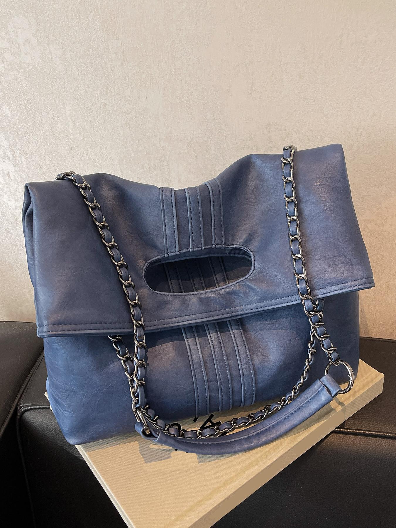 Women's Denim Shoulder Bag, Large Capacity Chic Chain Strap Crossbody Bag for Daily Use, Casual Trendy Versatile Daily Commuting Bag