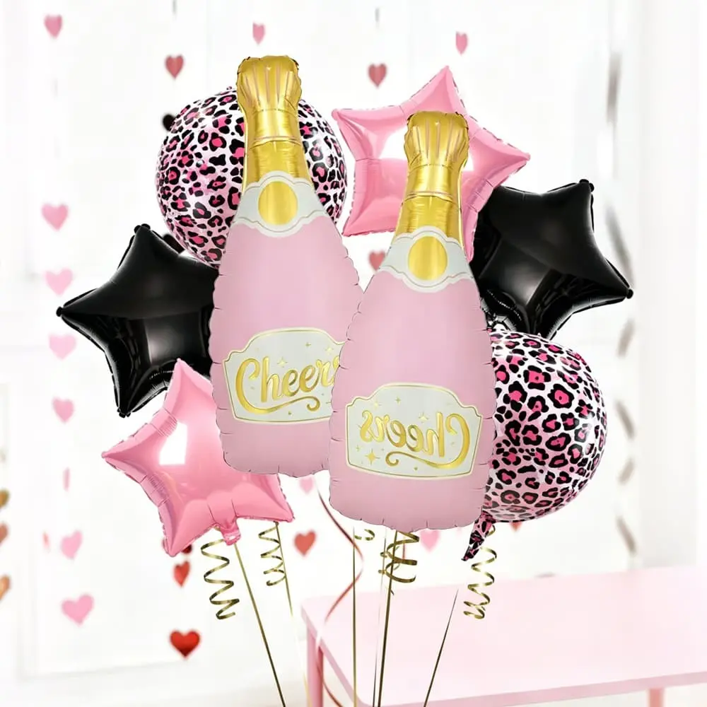 8-Piece Wine Bottle Balloon Set with Champagne Bottle and 4D Leopard Ball, Birthday Party Decorations, Singles Day Party, Party Balloons Decorations