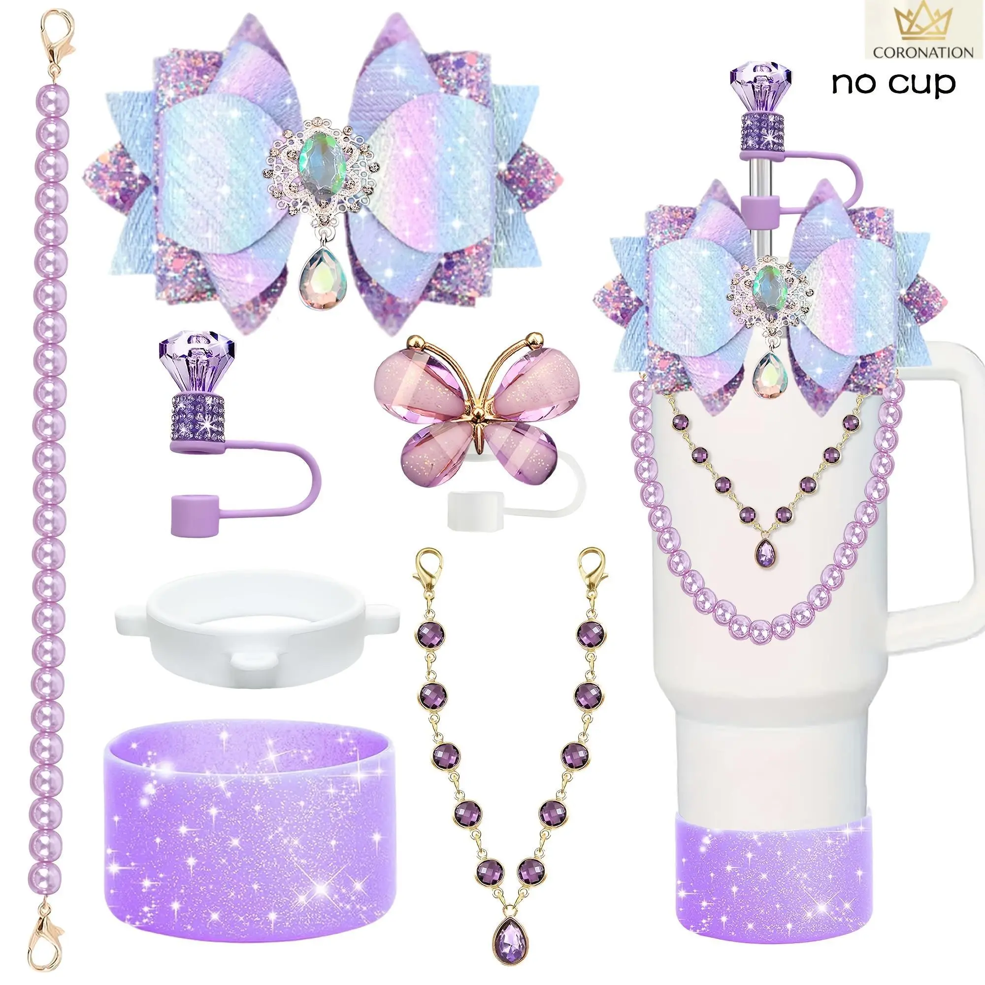 7PCS Cute Bow Butterfly Straw Toppers & Cup Charms, Trendy Coquette Aesthetic Drinkware Accessories for Stanley Cups & Tumblers, Silicone Reusable Straw Covers with Non-Slip Design, Girly Personalized Water Bottle Decor Gifts for Women Teens Travel