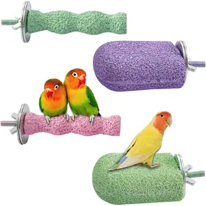 4PCS Bird Beak Grinding Stone, Cage Accessories Bird Parrot Cage Perch Stand Platform Foot Claws Trimmer Chewing Toys for Budgies Parakeets Cockatiels Conures
