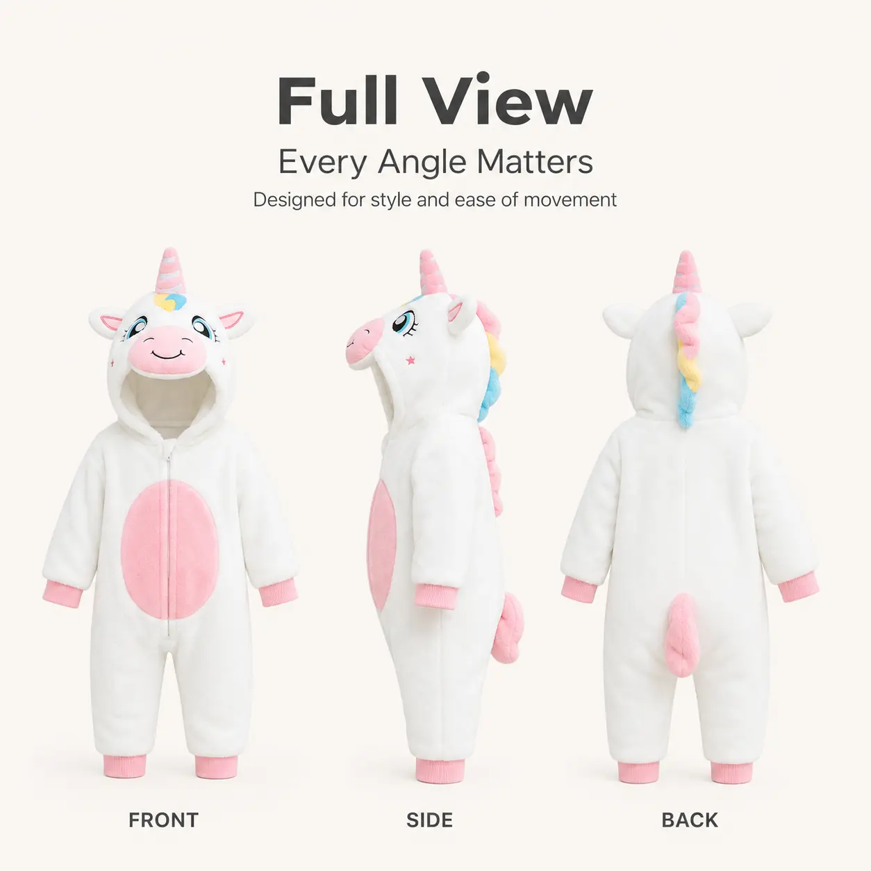 Toddler Girls' White Unicorn Hooded Flannel Fleece Onesie Pajamas - Soft, Plush, Full-Zip, 1-Piece, Long Sleeves, Loose Cut Sleepwear for Winter Holiday Cosplay, Star Embroidery, One-Piece