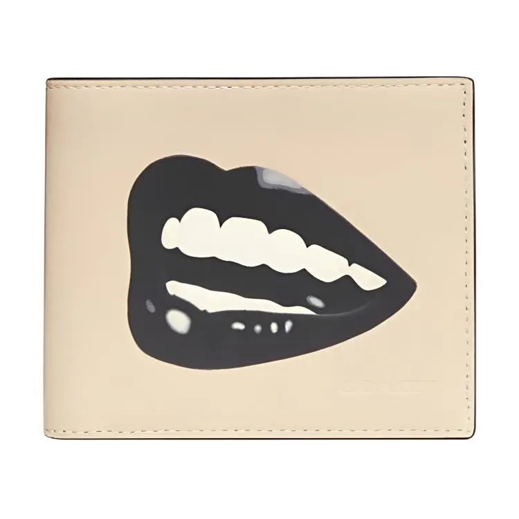 COACH x Tom Wesselmann Billfold Wallet for Men – Minimalist Lip Print in White Leather