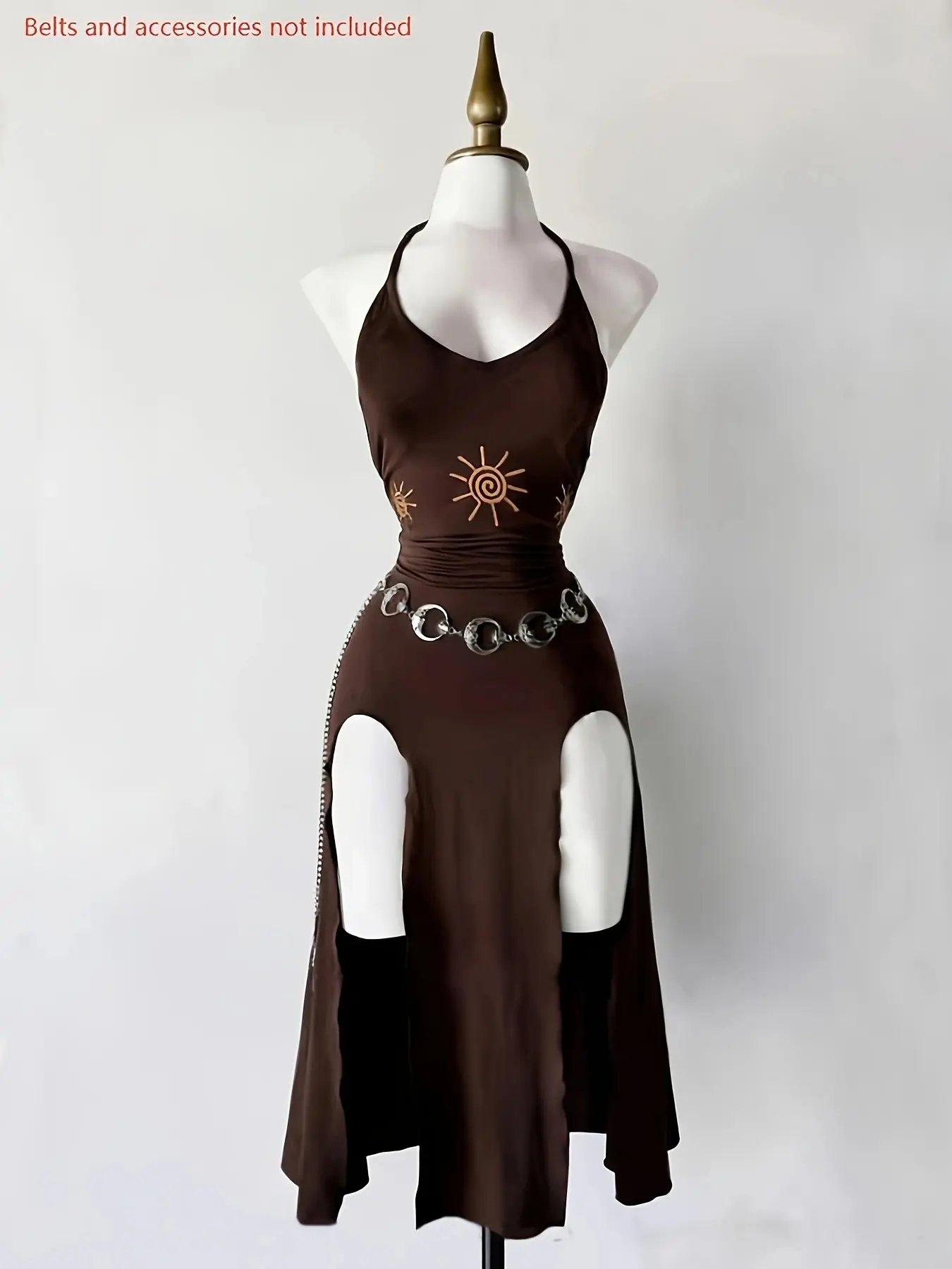 Vintage Gothic Halter Tie Dress, Slimming Split Midi Dress, Dark Theme Party Gown, Unique Retro Style, Perfect for Ceremonies