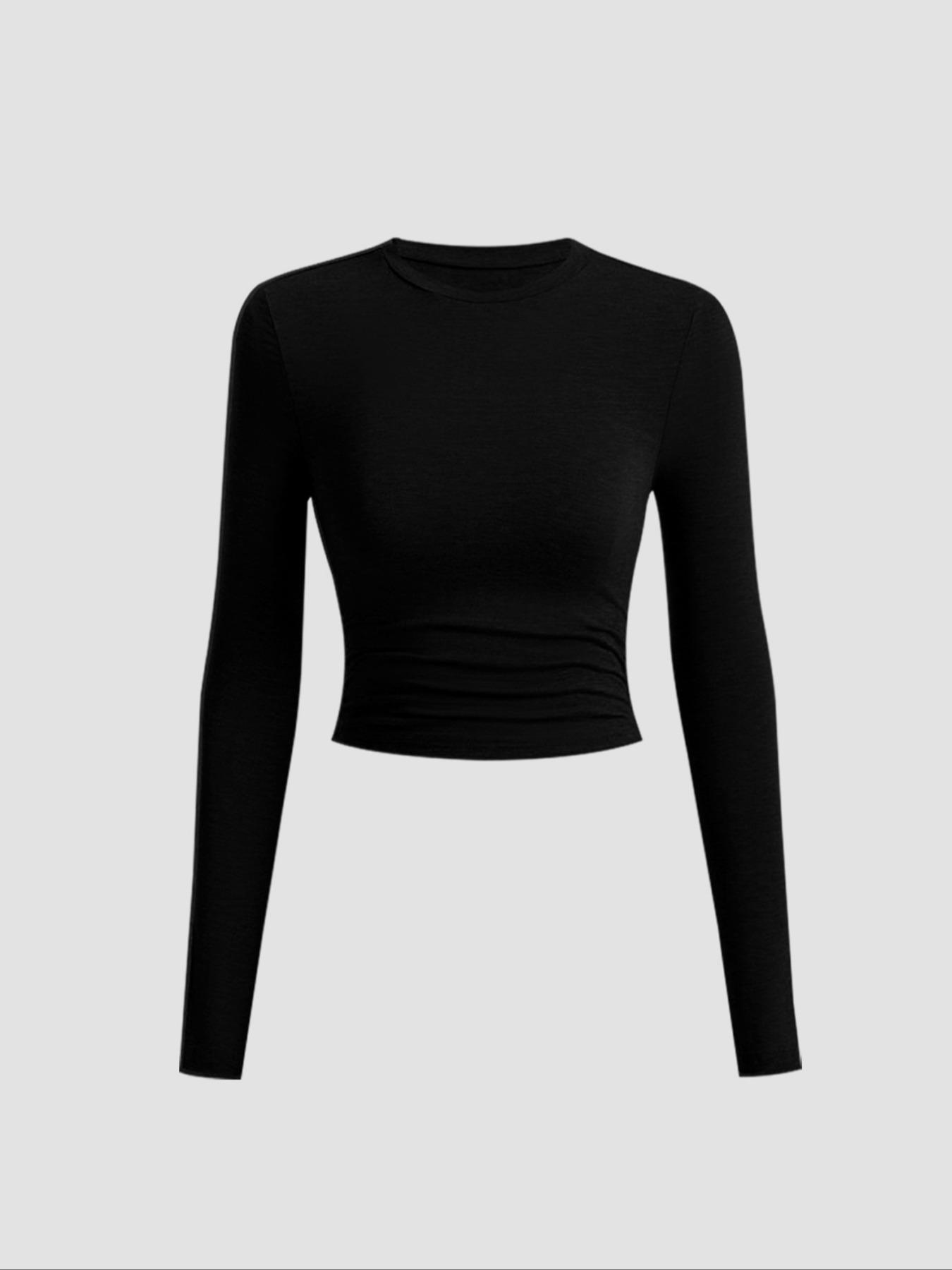 Women's Autumn Winter Casual Slim-Fit Long Sleeve T-Shirt Set, Side Ruched Design, Three-Piece Fashion Top for Daily Wear