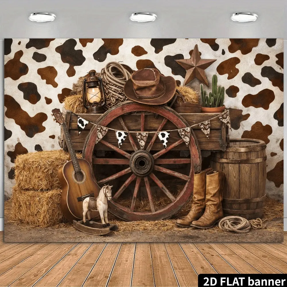Western Cowboy Theme Backdrop Banner Rustic Rodeo Party Decor Polyester Fabric Background Wall Hanging Photo Booth Prop Birthday Wedding Festival Event Indoor Outdoor Scene Wild West Style Stage Decoration Atmosphere Display