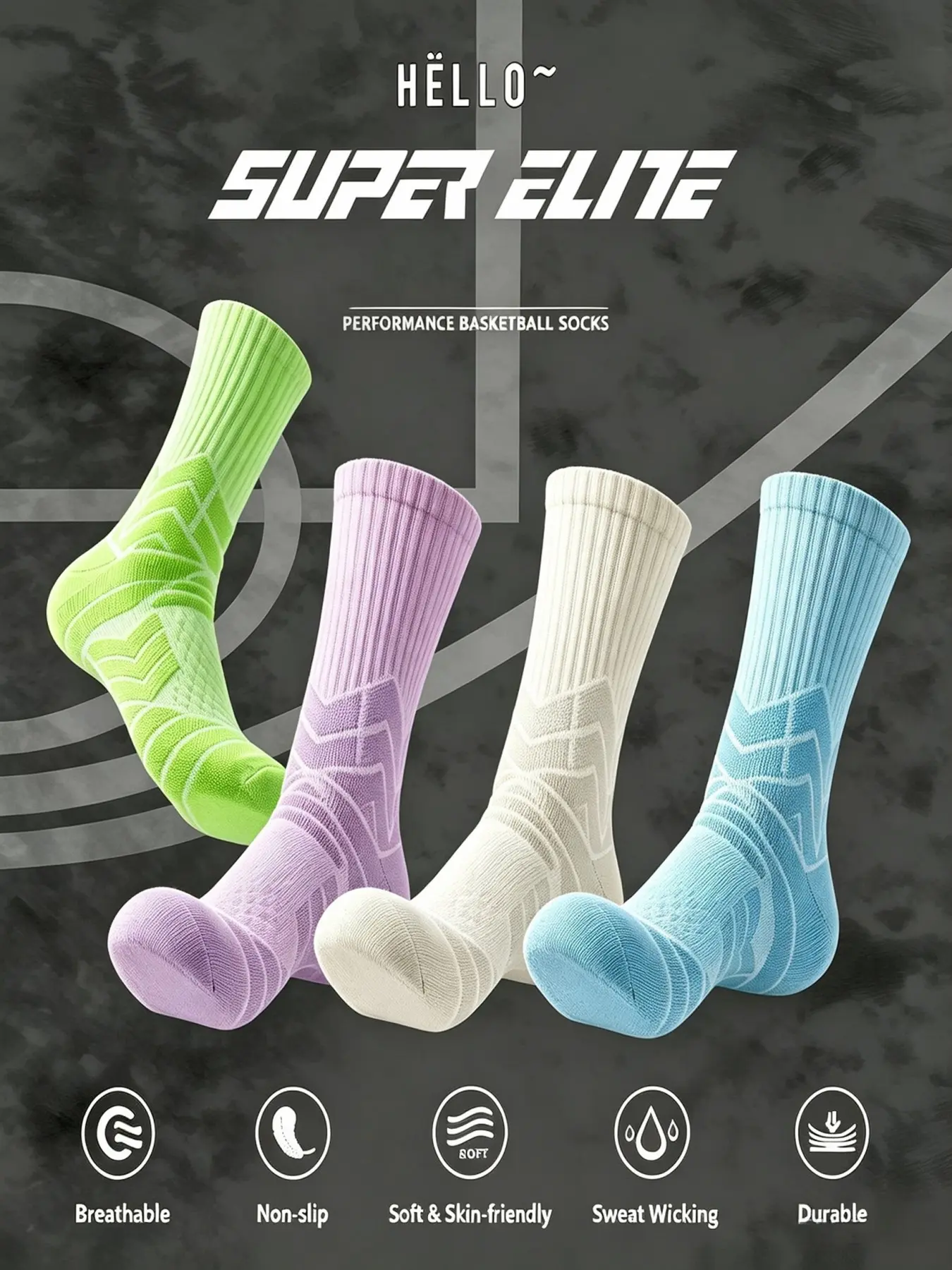 Men's Professional Basketball Socks, Thick Mid-Calf Elite Socks, Towel Bottom Design, Ideal for Gaming, Comfortable & Durable